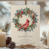 90th Birthday Party Red Cardinal Winter Wreath Kaart
