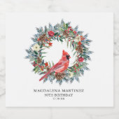 90th Birthday Party Red Cardinal Wreath Custom Sparkling Wijnetiket (Enkel label)