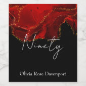 90th Birthday Party (Rode en zwarte alcohol) Wijn Etiket (Enkel label)