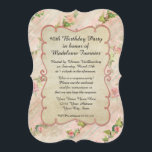 90th Birthday Party Scroll Lijst met  Rozen Kaart<br><div class="desc">Een speciale verjaardag vieren? Deze 90e verjaardag nodigt uit is gemakkelijk om voor uw gebeurtenis aan te passen. Hier getoond als een verrassingsfeestje, kunt u de formulering veranderen om uw speciale viering te weerspiegelen. Gemaakt van een originele, moderne waterverf kunst die eeuwenoud is geworden. Geïnspireerd door antiek Frans behangselpapier dat...</div>