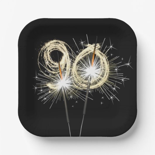 90th Birthday Party Sparklers on Black Papieren Bordje (Voorkant)