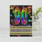 90th Birthday party Uitnodiging met bellen (Staand voorkant)