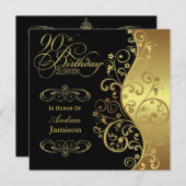 90th Birthday Party - uitnodiging voor zwart en go (Voorkant / Achterkant)