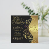 90th Birthday Party - uitnodiging voor zwart en go (Staand voorkant)