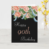 90th Birthday Peach Rozen Happy Birthday Kaart (Gele Bloem)