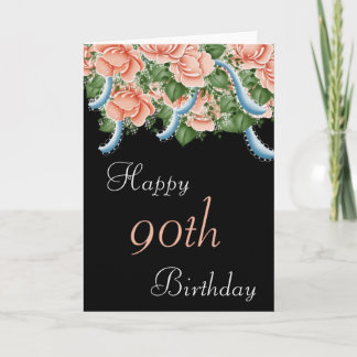 90th Birthday Peach Rozen Happy Birthday Kaart