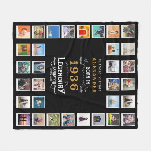 90th Birthday Photo Collage Father Grandfather Fleece Deken (Voorkant (Horizontaal))