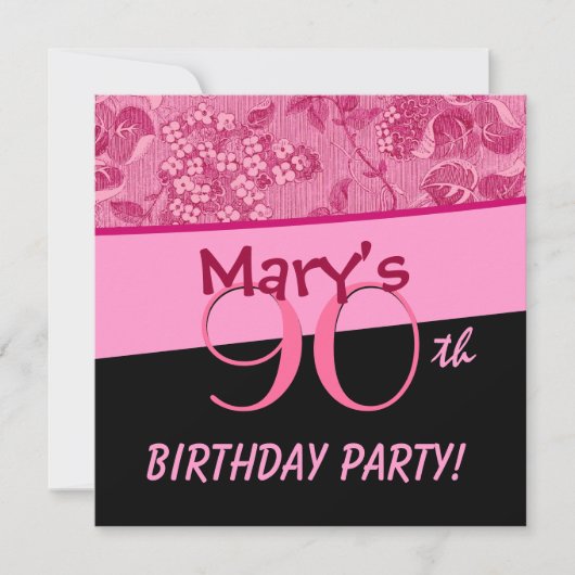 90th Birthday Pink Flowers Sjabloon Kaart (Voorkant)