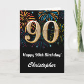 90th Birthday Rainbow Fireworks Black en Gold Kaart (Voorkant)