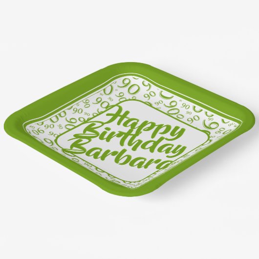90th Birthday Random Number Pattern Green/White Papieren Bordje (Gebogen)