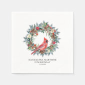 90th Birthday Red Cardinal Wreath Custom Cocktail Servet (Voorkant)