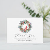 90th Birthday Red Cardinal Wreath Custom Flat Bedankkaart (Staand voorkant)
