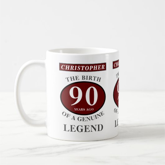 90th Birthday Red Echte Legend Jouw namen toevoege Koffiemok (Links)