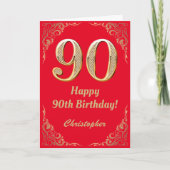 90th Birthday Red en Gold Glitter Lijst Kaart (Voorkant)