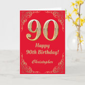 90th Birthday Red en Gold Glitter Lijst Kaart (Gele Bloem)