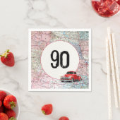 90th Birthday Red Retro Truck op Road Map Servet (Insitu)