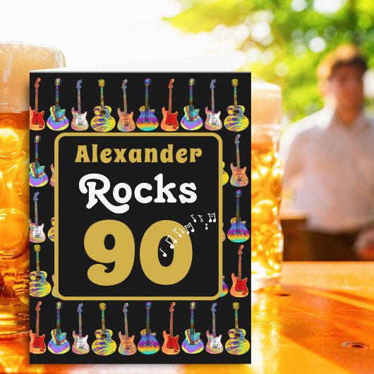 90th birthday Retro Groovy Guitar Personalized Kaart