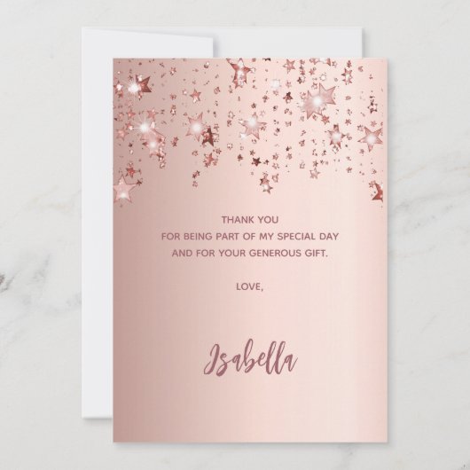 90th Birthday roos Gold Stars Dank u kaart (Achterkant)