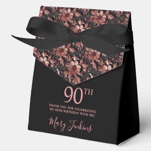 90th Birthday Rose Gold Floral Thank You  Bedankdoosjes (Voorkant)