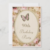 90th Birthday  Rozen Butterfly, Muzieknoten Kaart (Voorkant)