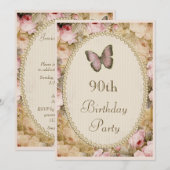 90th Birthday  Rozen Butterfly, Muzieknoten Kaart (Voorkant / Achterkant)