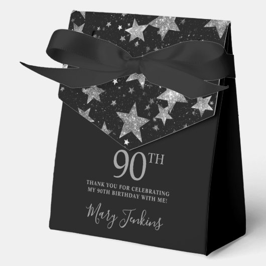 90th Birthday Silver Stars Thank You  Bedankdoosjes (Voorkant)