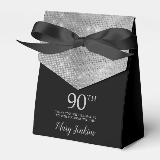 90th Birthday Silver Thank You Favor Box Bedankdoosjes (Voorkant Zijde)