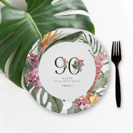 90th Birthday Simple Elegant Tropical Invitation Papieren Bordje