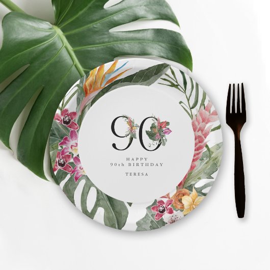 90th Birthday Simple Elegant Tropical Invitation Papieren Bordje
