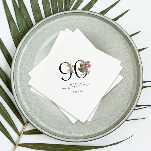 90th Birthday Simple Elegant Tropical Invitation Servet