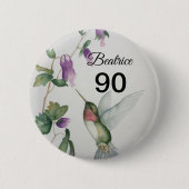 90th Birthday Sweet Bird Garden Flowers Button (Voorkant)