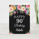 90th Birthday Waterverf Floral Flowers Black Card Kaart<br><div class="desc">90th Birthday Waterverf Floral Flowers Black Card met persoonlijke naam en leeftijd. Voor verdere aanpassing,  te klikken gelieve de knoop "van de Aanpassing het"en ons ontwerphulpmiddel te gebruiken om deze sjabloon te wijzigen.</div>