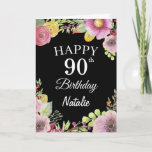 90th Birthday Waterverf Floral Flowers Black Card Kaart<br><div class="desc">90th Birthday Waterverf Floral Flowers Black Card met persoonlijke naam en leeftijd. Voor verdere aanpassing,  te klikken gelieve de knoop "van de Aanpassing het"en ons ontwerphulpmiddel te gebruiken om deze sjabloon te wijzigen.</div>