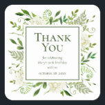 90th Birthday White Hydrangeas Dankuwel Vierkante Sticker<br><div class="desc">Deze vierkante 90e verjaardag witte hydrangea bedankt jullie stickers met prachtige, wijze, veelkleurige waterverf groen zijn verbluffend en klassiek. Ze zouden er mooi uitzien dat ze vastzaten aan een geschenk dat na een 90e verjaardagsfeestje werd gegeven. In seconden kunt u zien hoe uw stickers eruit zullen zien. Selecteer deze Sjabloon...</div>