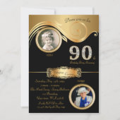 90th, Birthday Woman 90th, elegant art deco, zwart Kaart (Voorkant)