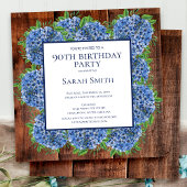 90th Birthday Wood Blue Hydrangeas Rustic Party Kaart