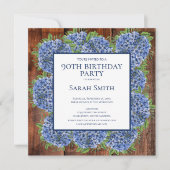 90th Birthday Wood Blue Hydrangeas Rustic Party Kaart (Voorkant)