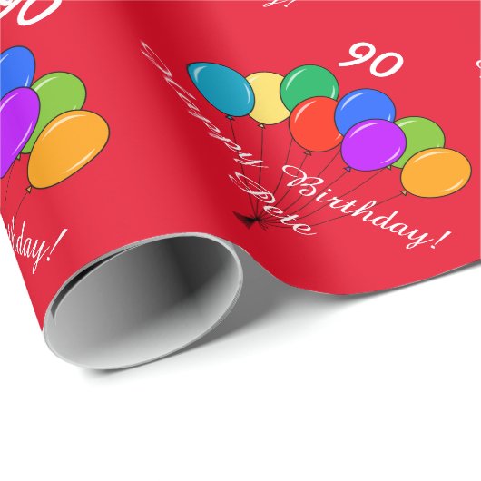 90th Birthday wrapping paper met aangepast bericht Cadeaupapier (Rol Hoek)
