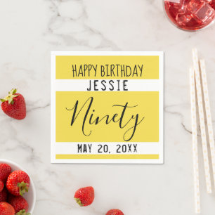 90th Birthday Yellow Personalized Paper Napkins Servet