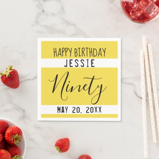 90th Birthday Yellow Personalized Paper Napkins Servet (Insitu)