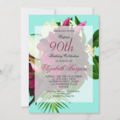 90th Blue Cream Floral Elegant Modern Birthday Kaart (Voorkant)