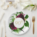 90th Blue Gold Floral Elegant Modern Birthday Papieren Bordje<br><div class="desc">Een marineblauw gestructureerd patroon is de achtergrond voor dit grote bloemige levende koraalboeket 90e verjaardag ontwerp. Een elegant modern ontwerp dat gemakkelijk kan worden aangepast aan uw eigen informatie. Een stijlvol design van Chessie's Fine Design</div>