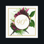 90th Blue Gold Floral Elegant Modern Birthday Servet<br><div class="desc">Een marineblauw gestructureerd patroon is de achtergrond voor dit grote bloemige levende koraalboeket 90e verjaardag ontwerp. Een elegant modern ontwerp dat gemakkelijk kan worden aangepast aan uw eigen informatie. Een stijlvol design van Chessie's Fine Design</div>