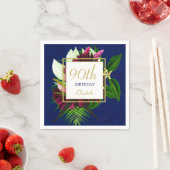 90th Blue Gold Floral Elegant Modern Birthday Servet (Insitu)