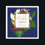 90th Blue Gold Floral Elegant Modern Birthday Servet<br><div class="desc">Een blauw marinepatroon is de achtergrond van dit grote bloemetjesontwerp van 90ste verjaardag. Een elegant modern ontwerp dat gemakkelijk aan uw eigen informatie wordt aangepast. Een modern elegant ontwerp van alleen maar fijne Design</div>
