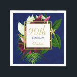 90th Blue Gold Floral Elegant Modern Birthday Servet<br><div class="desc">Een blauw marinepatroon is de achtergrond van dit grote bloemetjesontwerp van 90ste verjaardag. Een elegant modern ontwerp dat gemakkelijk aan uw eigen informatie wordt aangepast. Een modern elegant ontwerp van alleen maar fijne Design</div>