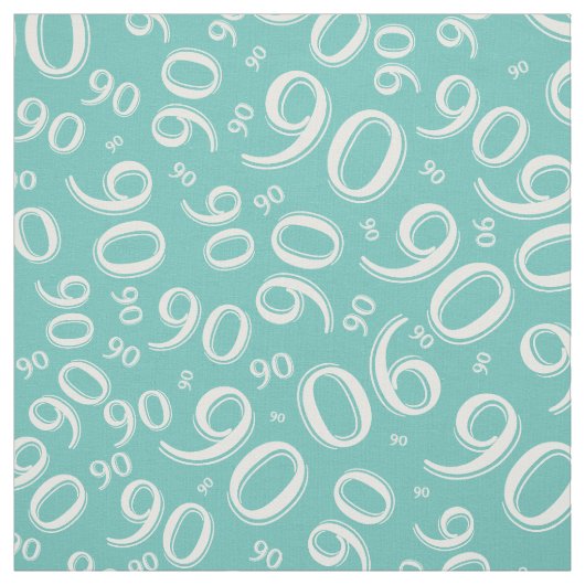 90th Cool Number Pattern Blauwgroen en White 90 Stof (Swatch)