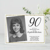 90th Custom Photo White and Gold  Kaart (Staand voorkant)