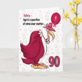 90th Funny Birthday Pink Buzzard met Name Kaart (Gele Bloem)