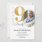 90th Gold Birthday Uitnodiging met foto (Voorkant)